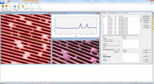 Example: Movie being created using both 2D and 3D image views and a cross section profile to easily see the how the molecules are moving along the substrate background structures.